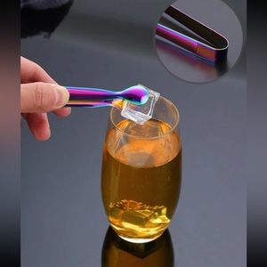 🧊 Awesome Rainbow Iridescent Oil Slick Stainless Steel Ice Tongs 🧊